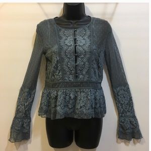 Free People XS Victorian Lace Button Front Bell Sleeve